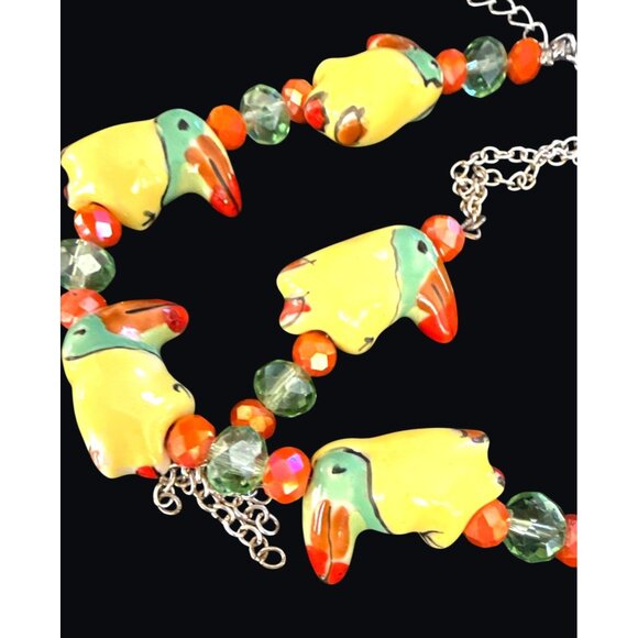 Colorful Parrot Necklace & Bracelet Set With Glass Beads - Picture 2 of 10